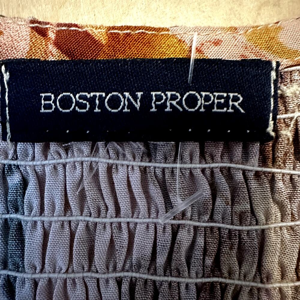 Boston Proper Maxi Dress Sundress Mixed Media Floral Print Smocked Brown XS - Picture 5 of 6